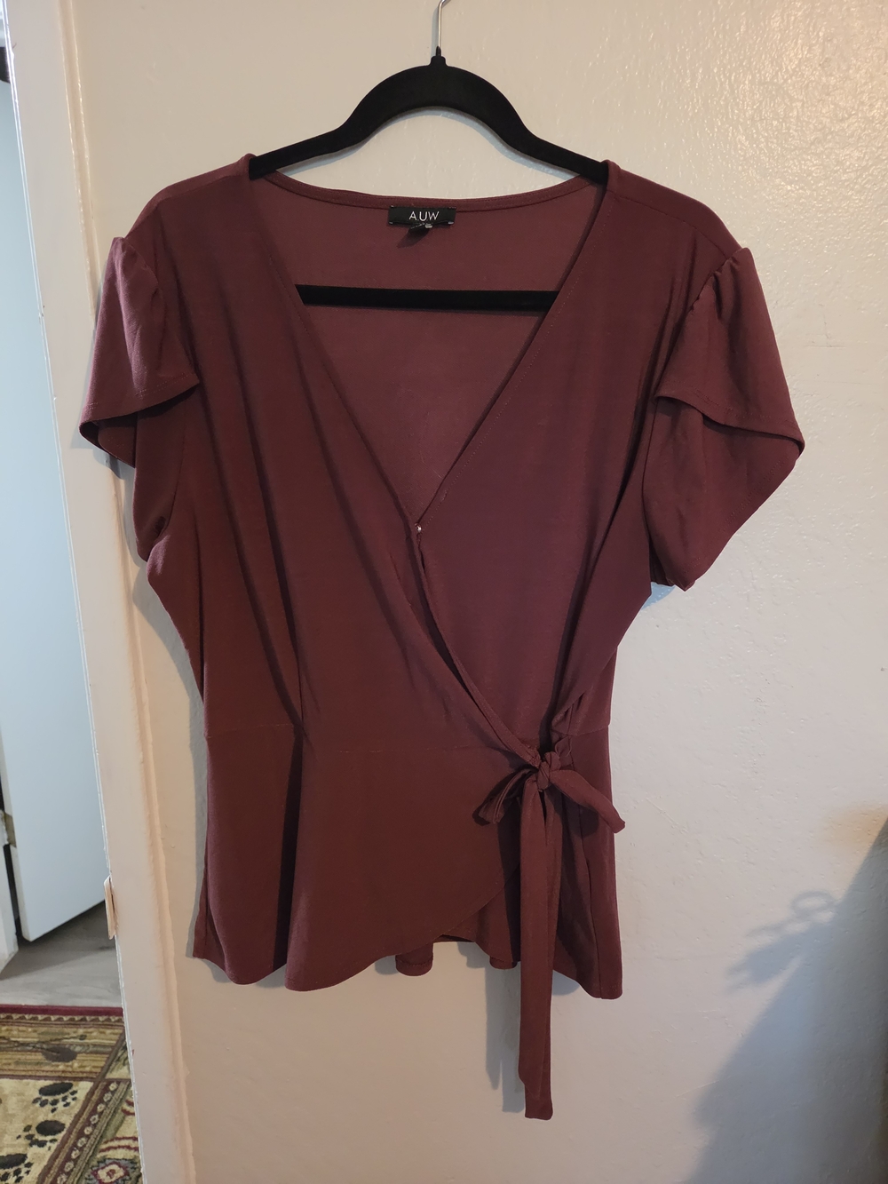AUW Mauve Wrap Tie Short Sleeve Blouse